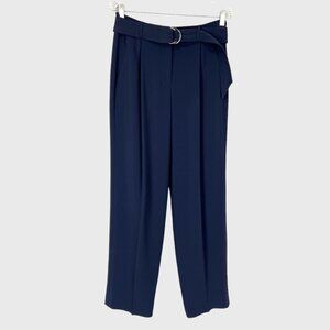 Carlisle Womens Pleated Front Belted Trouser Pants High Waist Navy Blue size 6
